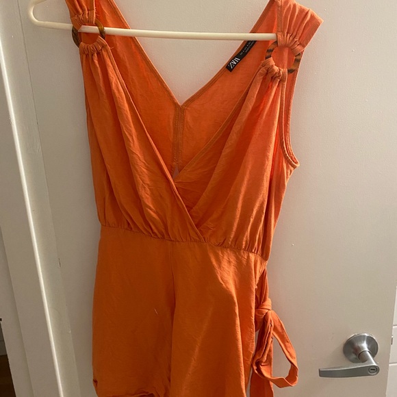 Zara Orange Tied Wrap Jumpsuit, size small - Picture 3 of 4